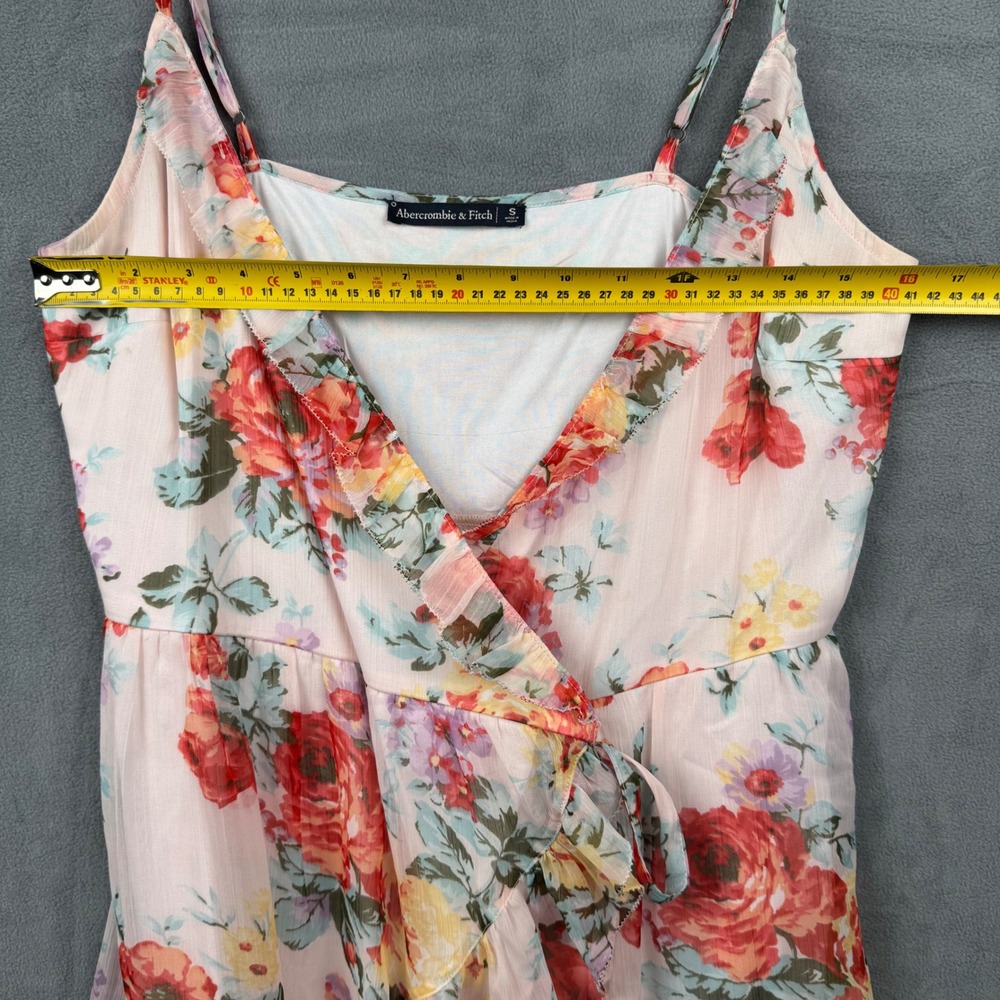 Abercrombie & Fitch Floral Mini Dress Pink Red Ruffle Wrap Sleeveless Summer S - Picture 5 of 7